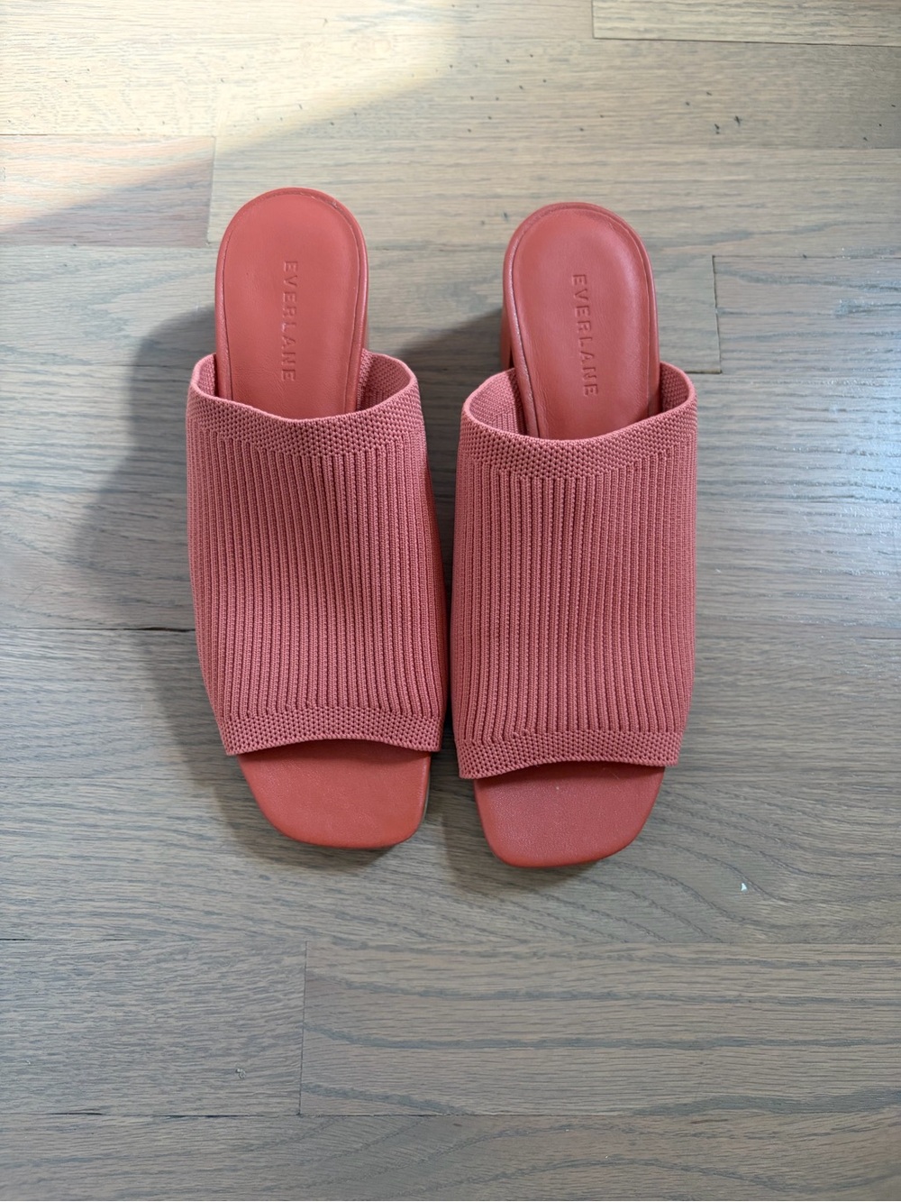 Everlane Coral Knit Block Heel Sandals